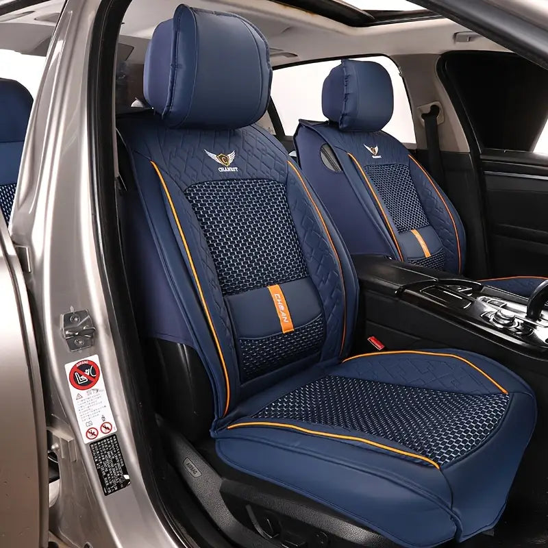 Kit Novren - Modelo Universal: Capa para Banco de Carro de Couro Legítimo - Leve, Design Ergonómico +Kit de Tapetes Automotivos e Capa de Volante Grátis