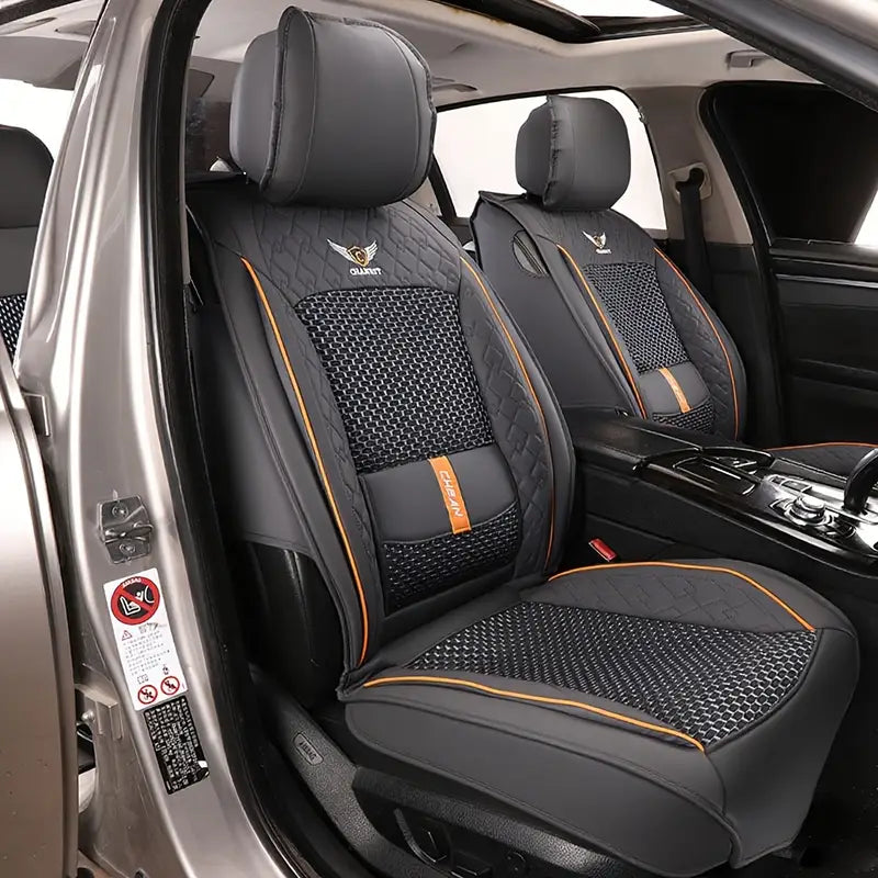 Kit Novren - Modelo Universal: Capa para Banco de Carro de Couro Legítimo - Leve, Design Ergonómico +Kit de Tapetes Automotivos e Capa de Volante Grátis