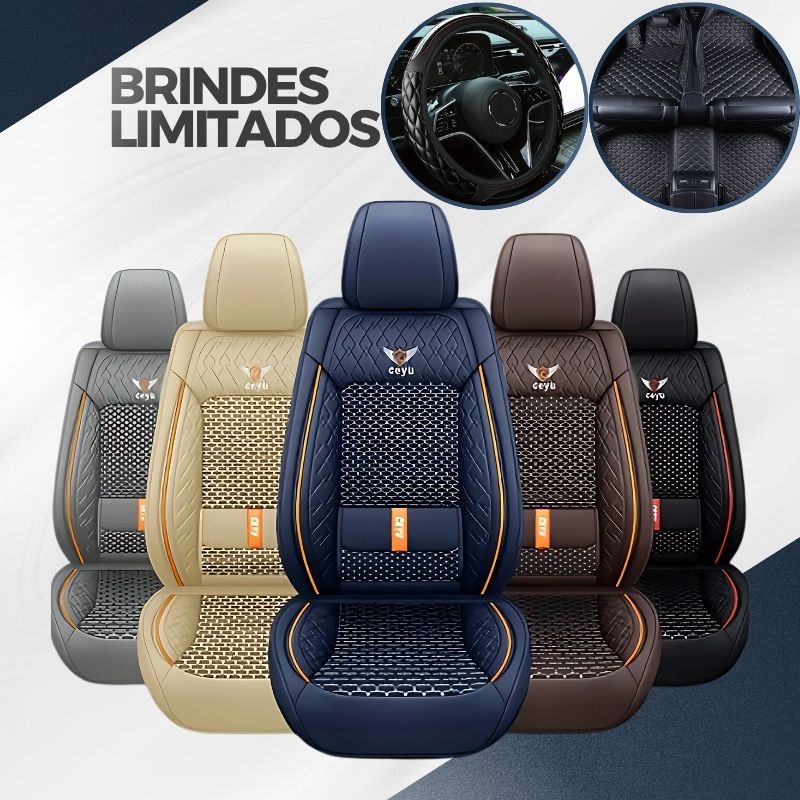 Kit Novren - Modelo Universal: Capa para Banco de Carro de Couro Legítimo - Leve, Design Ergonómico +Kit de Tapetes Automotivos e Capa de Volante Grátis