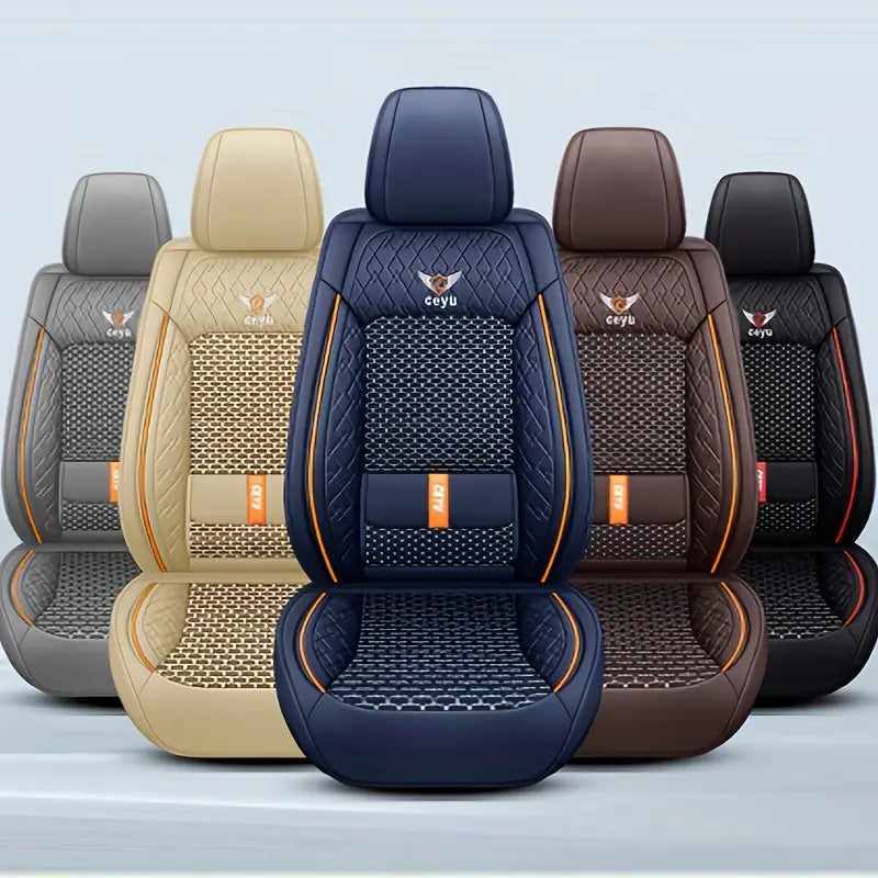 Kit Novren - Modelo Universal: Capa para Banco de Carro de Couro Legítimo - Leve, Design Ergonómico +Kit de Tapetes Automotivos e Capa de Volante Grátis
